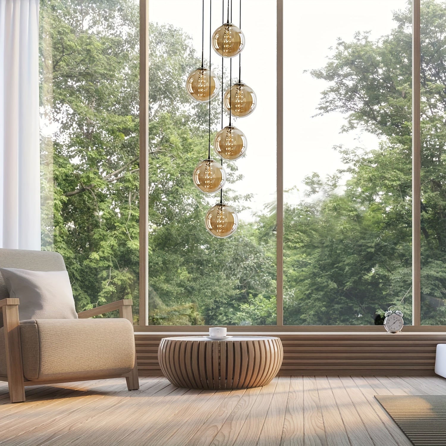 Modern Glass Pendant Light - Adjustable Height Dining Table Chandelier