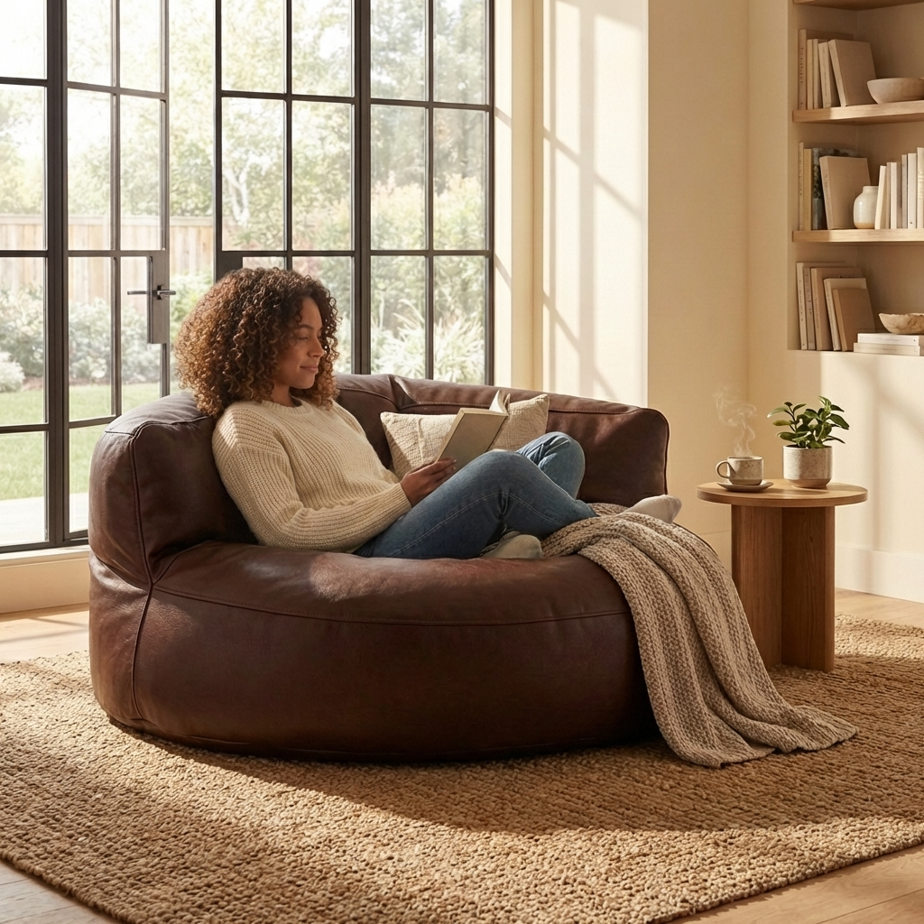 Wagrex – Loveseat Sitzsack Sessel Modern Rund Retro-Leder