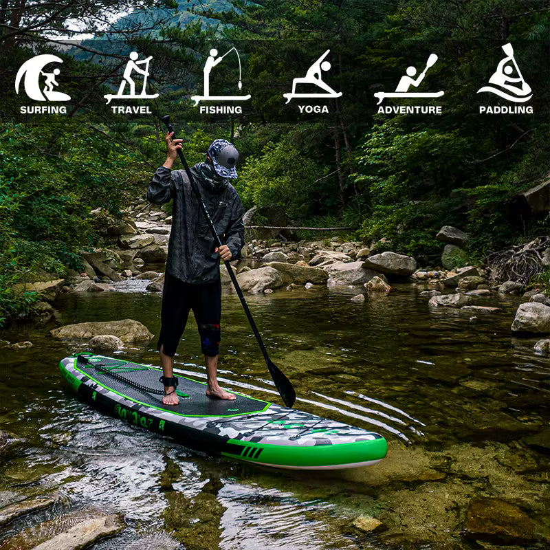 Inflatable SUP board with premium accessories and carrying strap