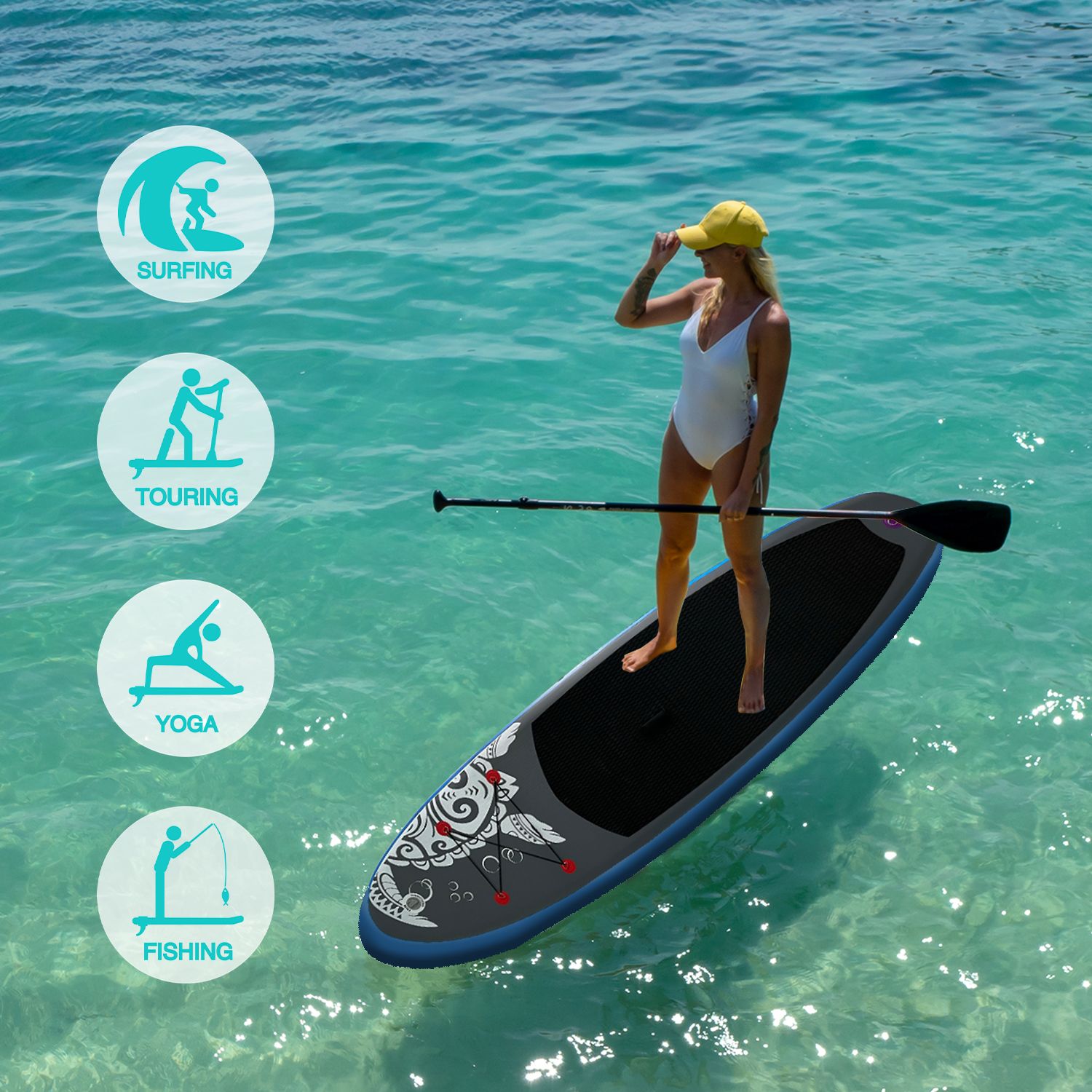 Inflatable SUP board with premium accessories and carrying strap