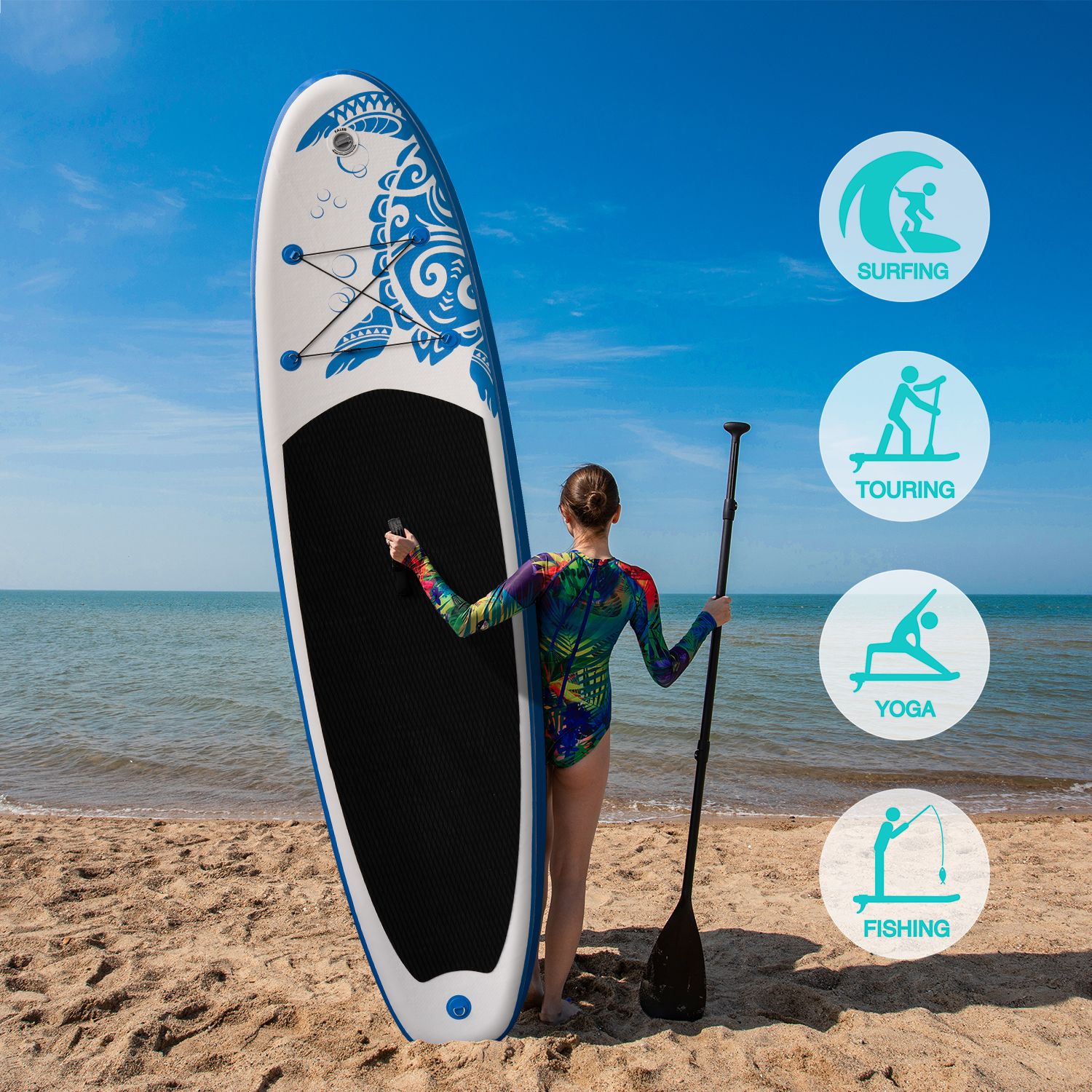 Inflatable SUP board with premium accessories and carrying strap