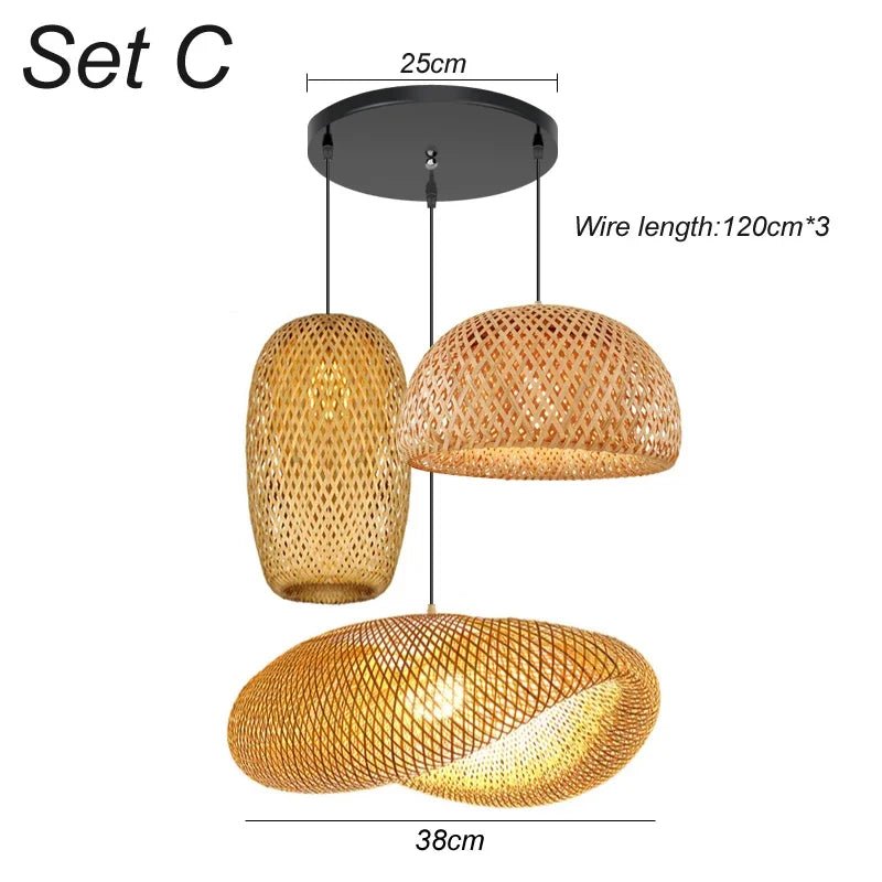 3 pieces rattan wicker hanging lamp bamboo - Act Design Shop