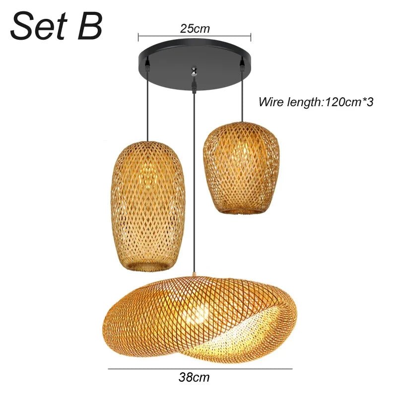 3 pieces rattan wicker hanging lamp bamboo - Act Design Shop