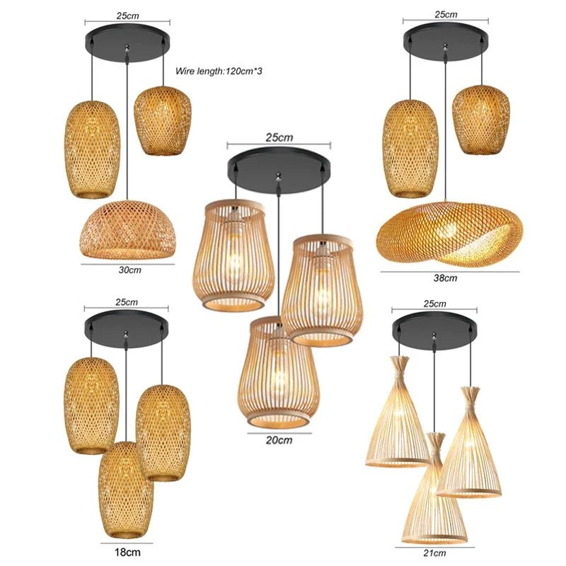 3 pieces rattan wicker hanging lamp bamboo - Act Design Shop