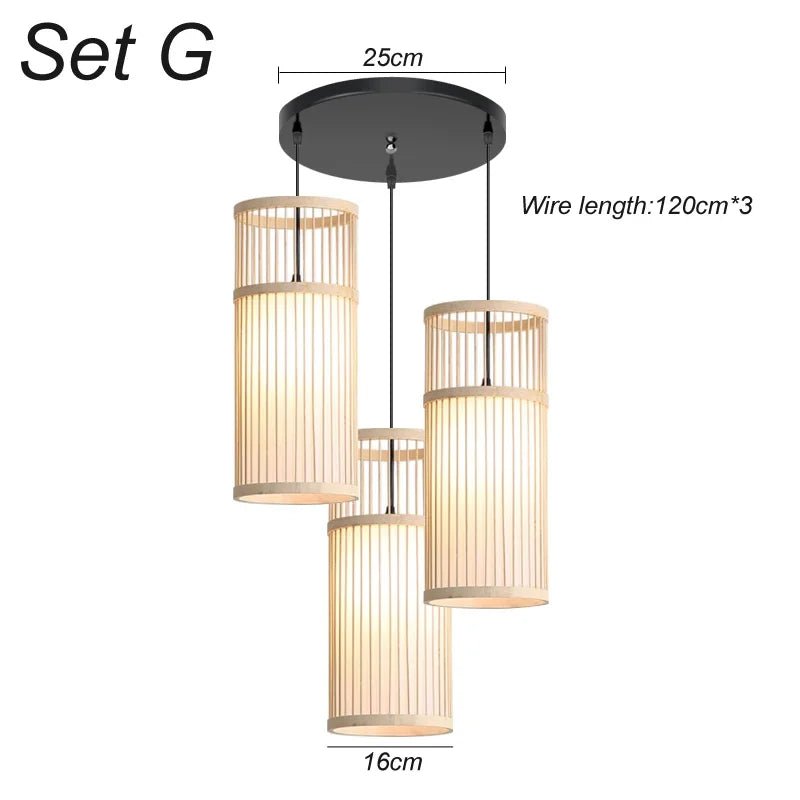 3 pieces rattan wicker hanging lamp bamboo - Act Design Shop
