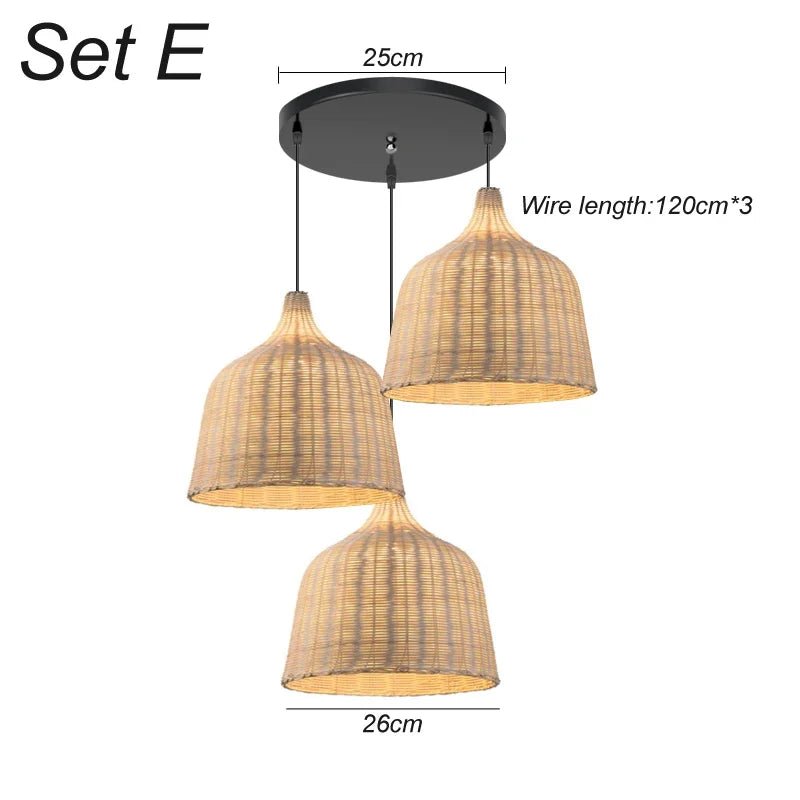 3 pieces rattan wicker hanging lamp bamboo - Act Design Shop