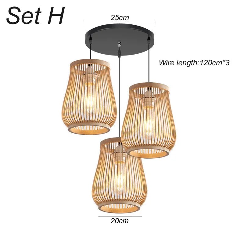 3 pieces rattan wicker hanging lamp bamboo - Act Design Shop