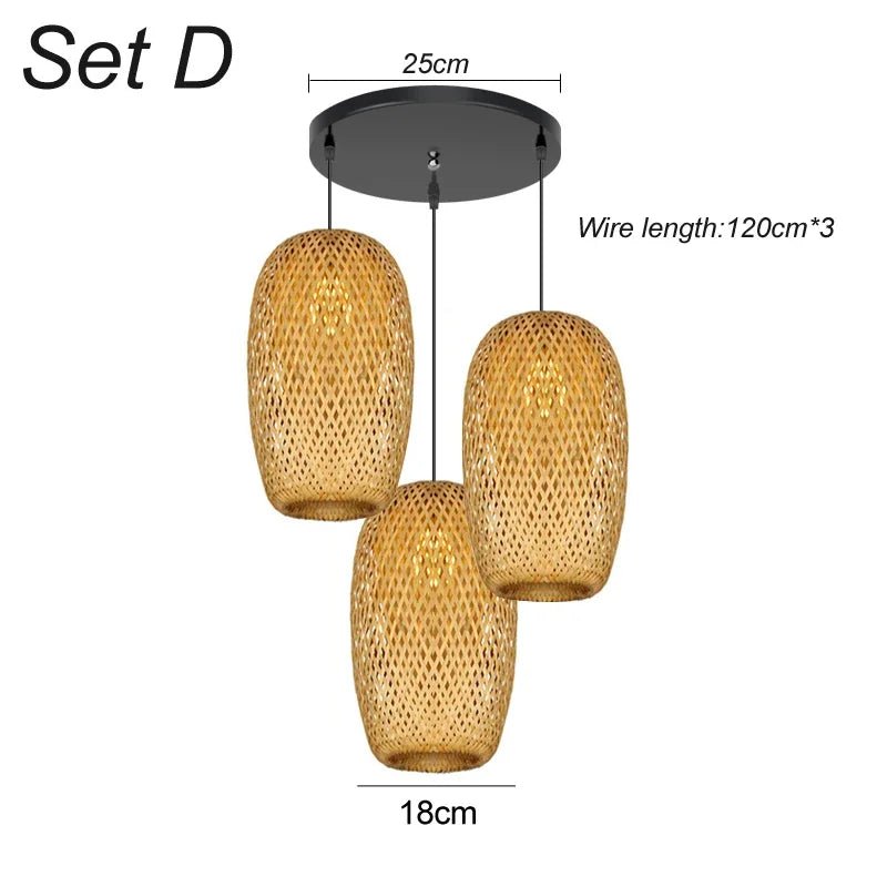 3 pieces rattan wicker hanging lamp bamboo - Act Design Shop