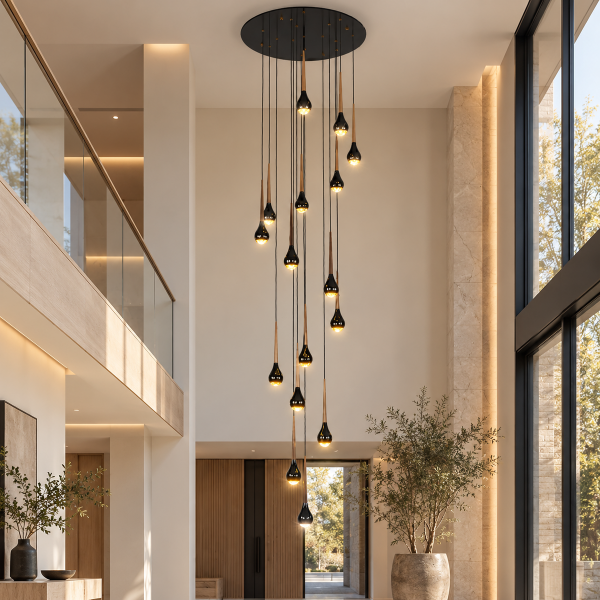 LED-Treppenhaus-Pendelleuchte – Schwarz und Gold