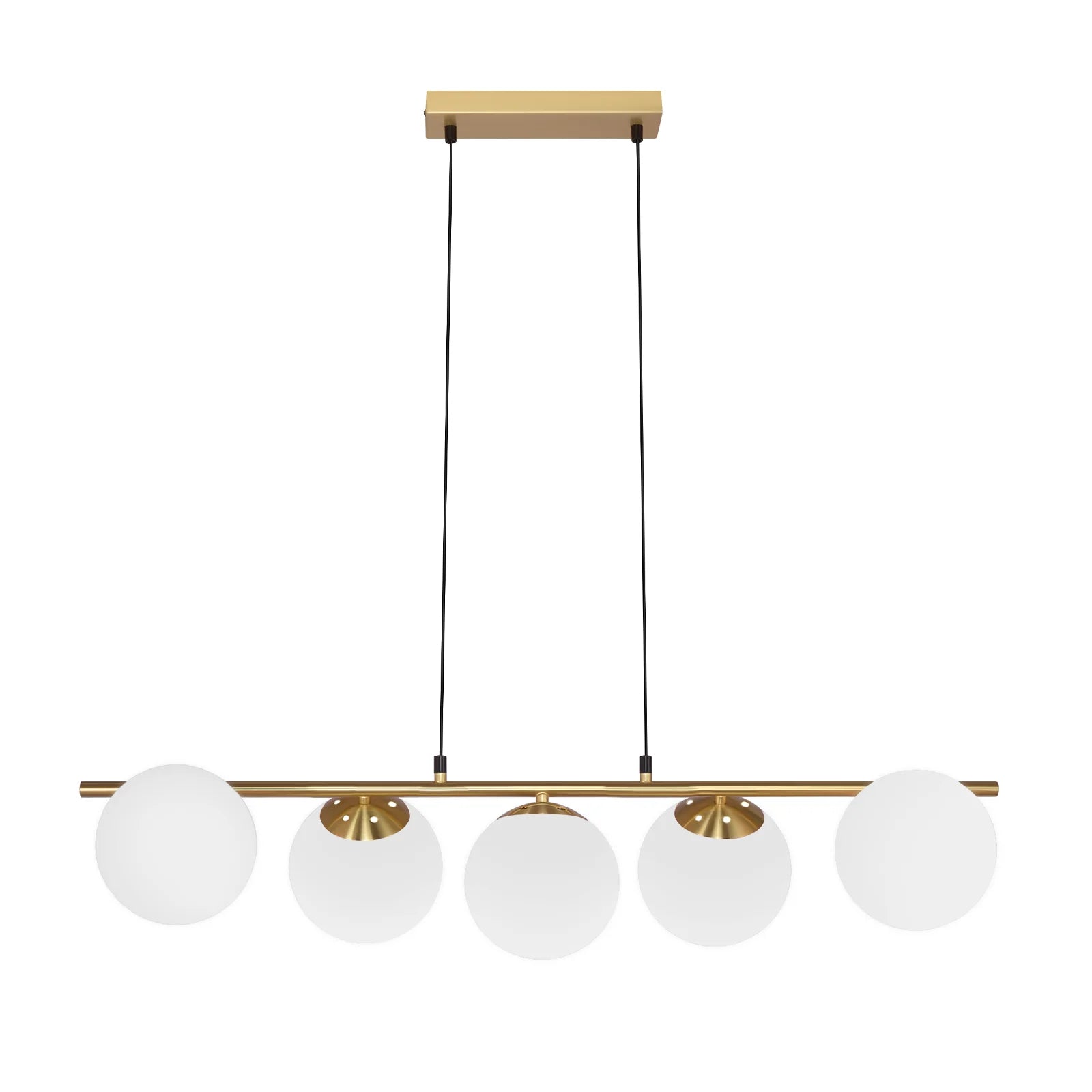 5-Vlam Glazen Bol Hanglamp – Verstelbare Hoogte | Zwart of Goud