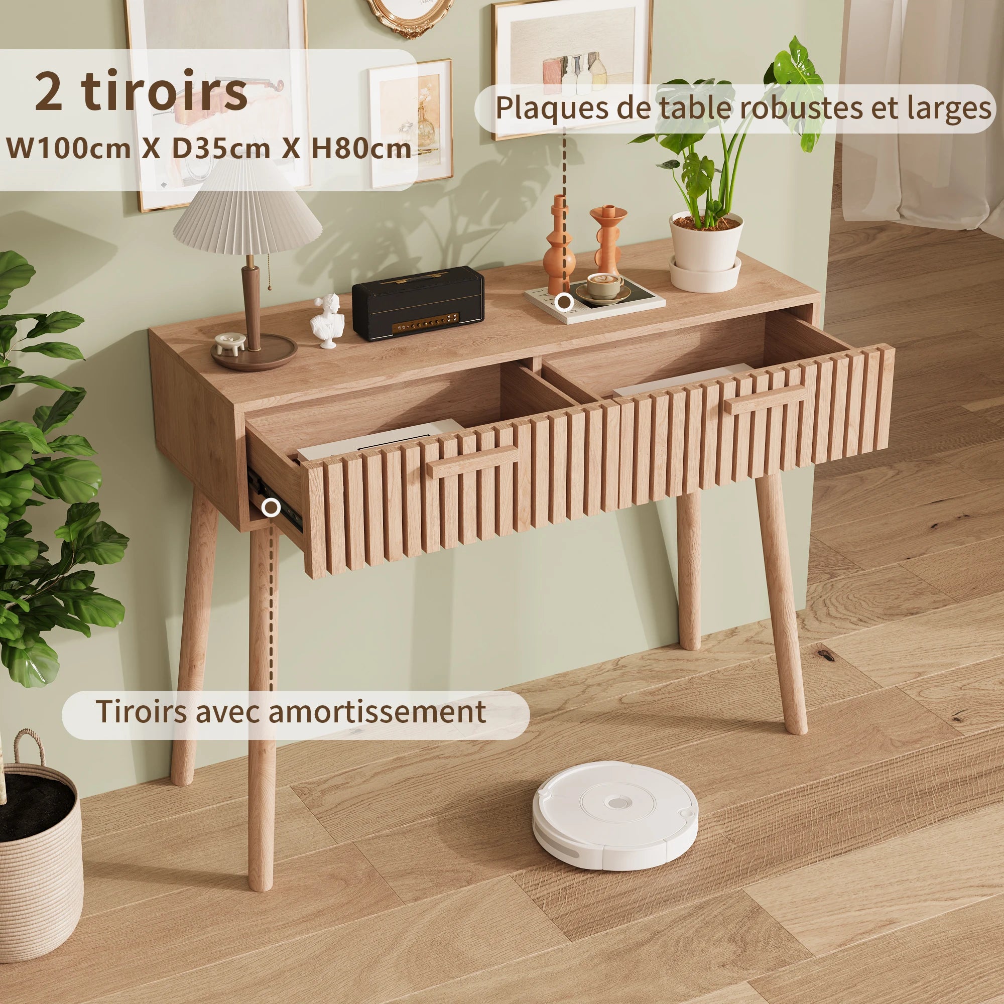 Konsolentisch mit zwei Schubladen – Eleganter Eingangstisch mit hohen Beinen