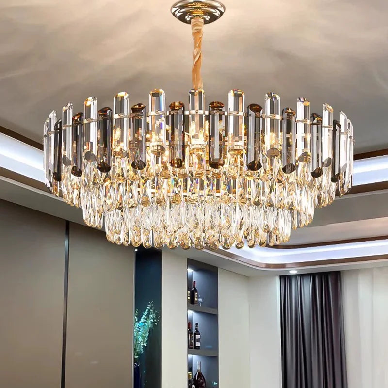 Luxe K9 Kristallen Kroonluchter – Goud Ronde LED Plafondlamp