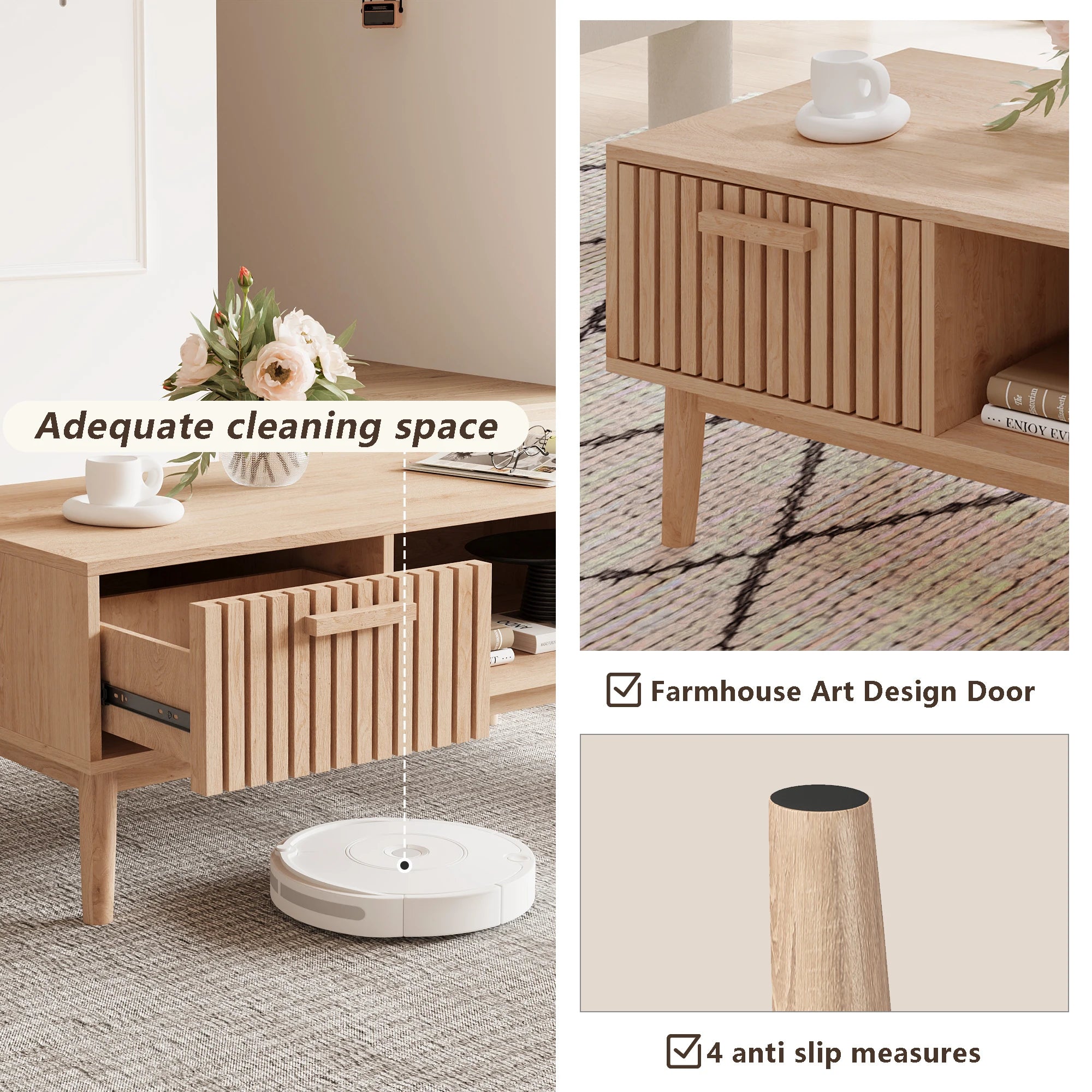 Couchtisch aus Massivholz – Natürlicher, niedriger Beistelltisch für das Wohnzimmer