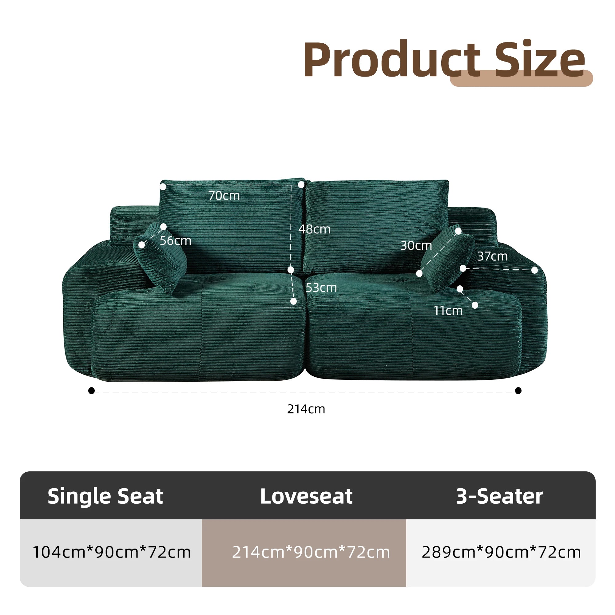 Luxury Green L-Shaped Corduroy Sofa - 3-Seater Modular Sectional Couch