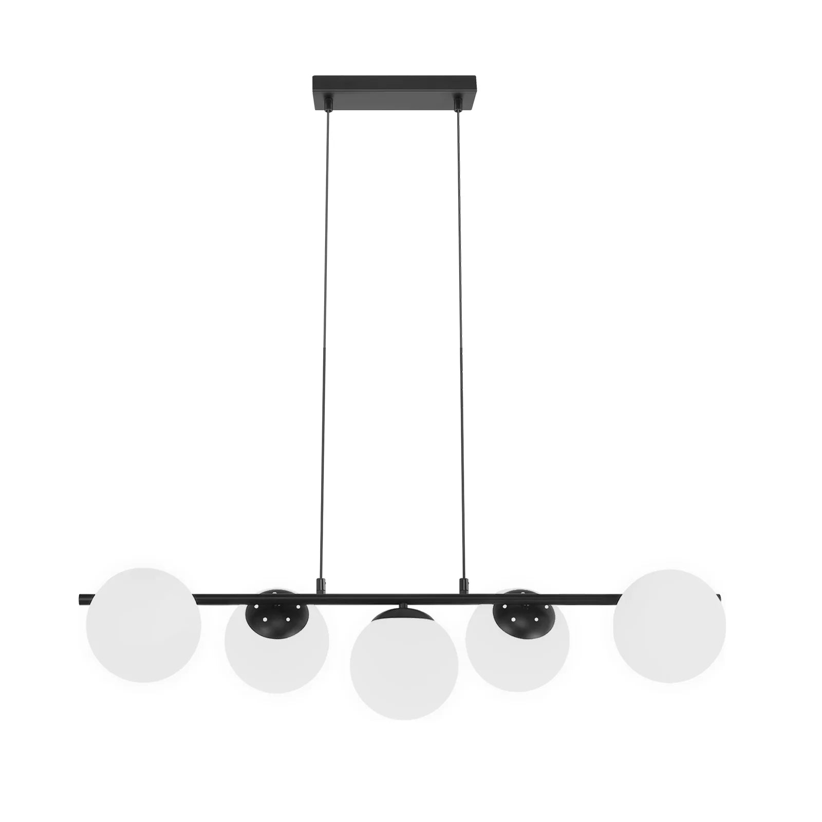 5-Vlam Glazen Bol Hanglamp – Verstelbare Hoogte | Zwart of Goud