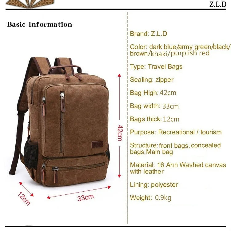 Vintage Canvas Backpack Men Large Capacity Travel Shoulder Bag High Quality Fashion Students Bag Male notebook Laptop Backpack