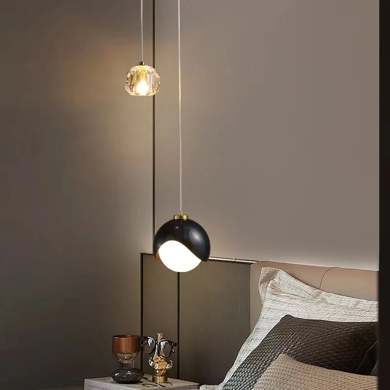 Bogenarm-Kristall-Pendelleuchte – Schwarz & Gold