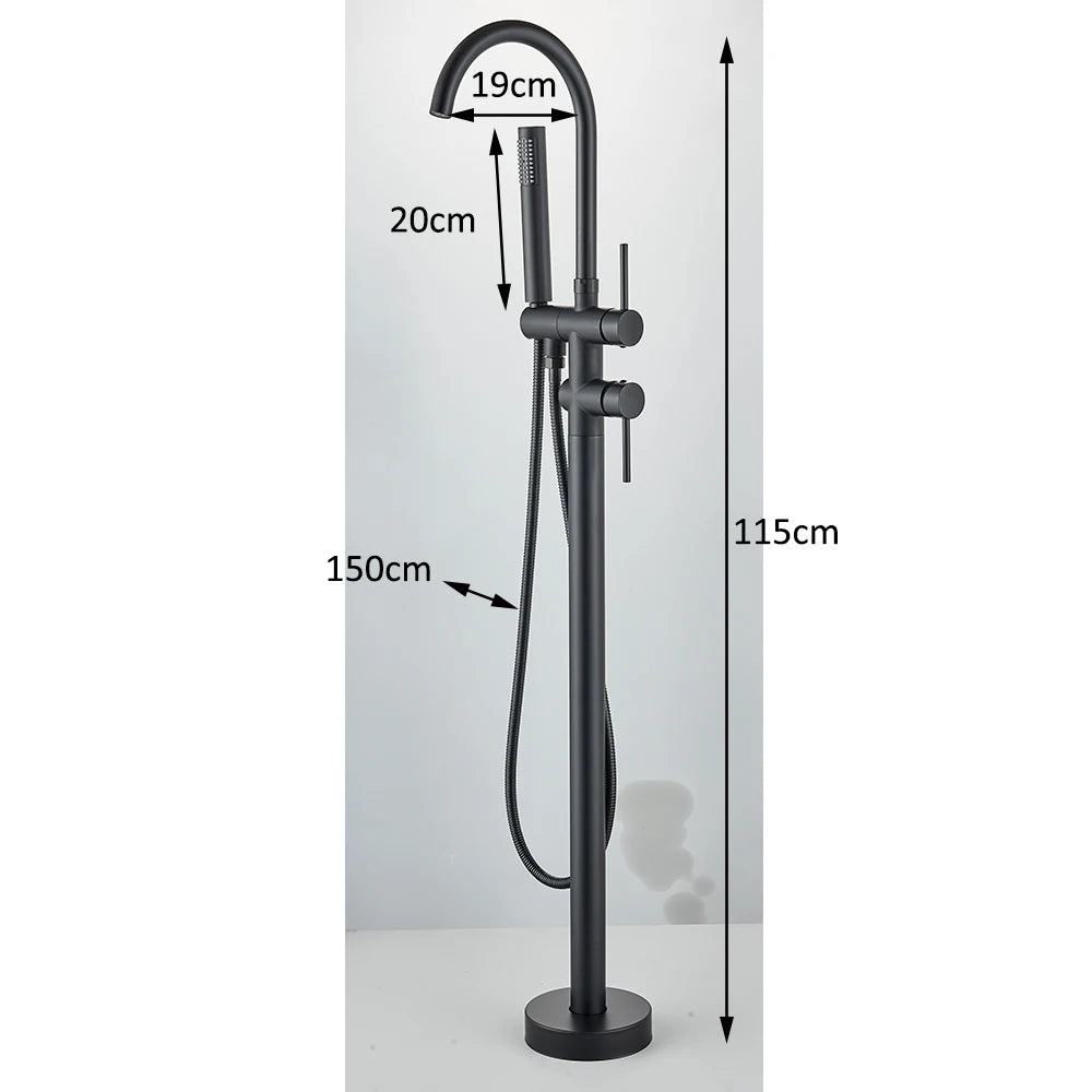 Floor Standing Bathtub Faucet - Single Handle Mixer with 360° Swivel Spout & Hand Shower