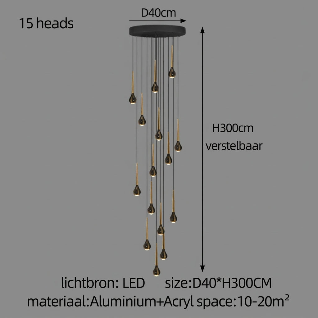 LED-Treppenhaus-Pendelleuchte – Schwarz und Gold