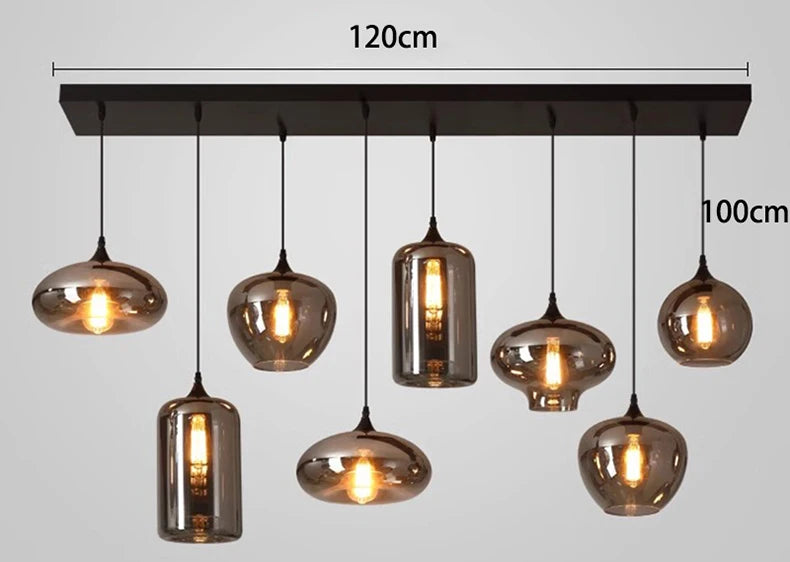 Glass pendant multiple lamps smoked glass mix