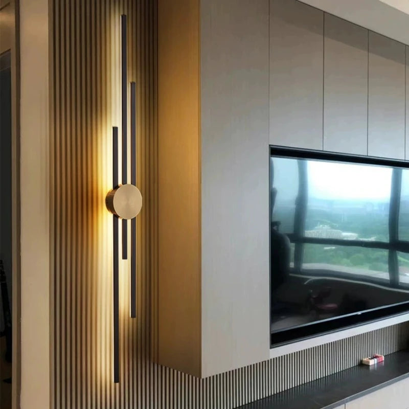 Modern Long Wall Lamp – Luxury Black & Gold LED Sconce | Bedroom, Hallway, Living Room