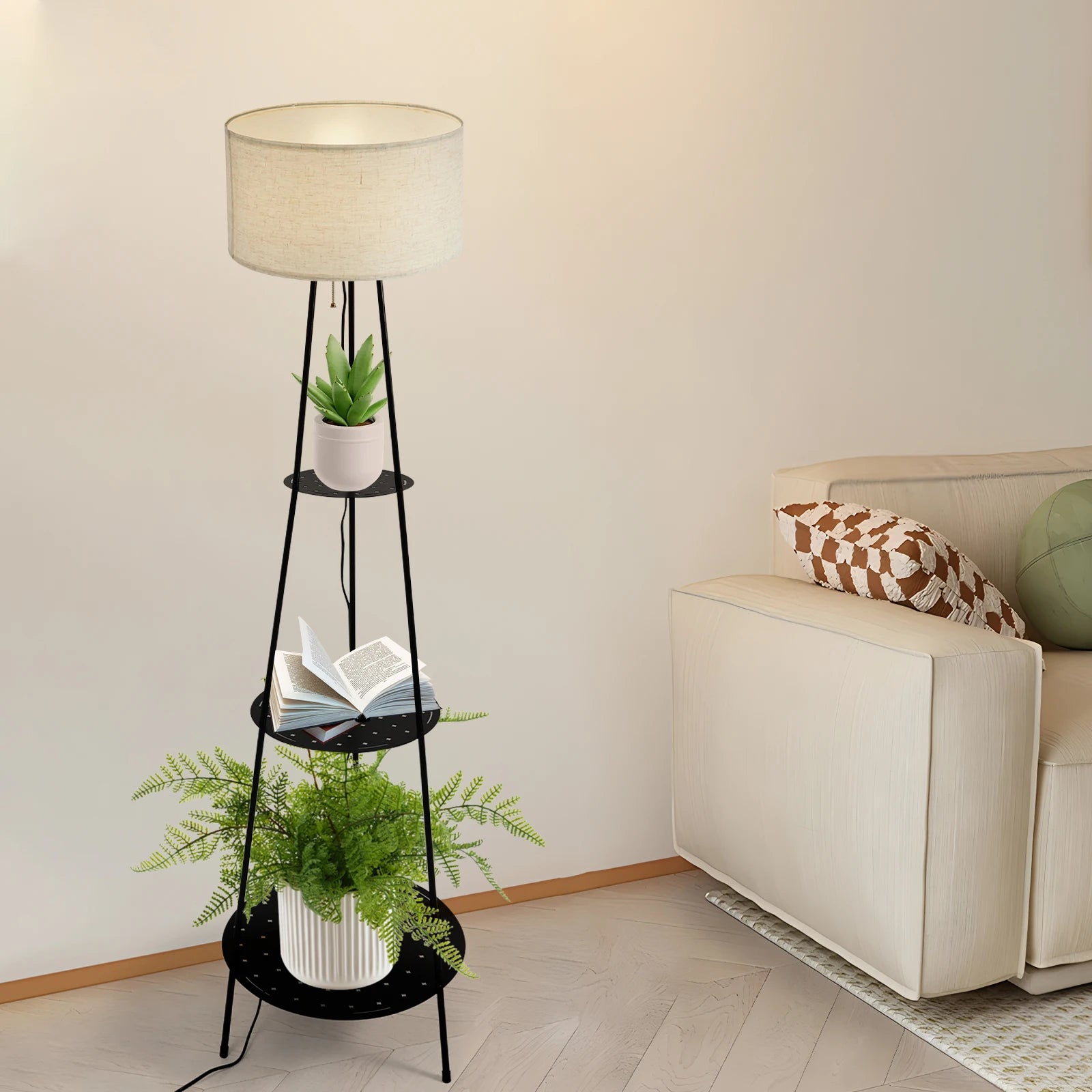 Moderne Stehleuchte mit 3-stufigem Regal – E27 Stehleuchte mit Stauraum