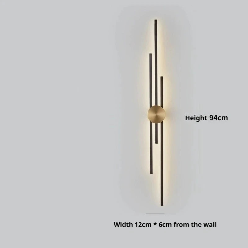 Modern Long Wall Lamp – Luxury Black & Gold LED Sconce | Bedroom, Hallway, Living Room