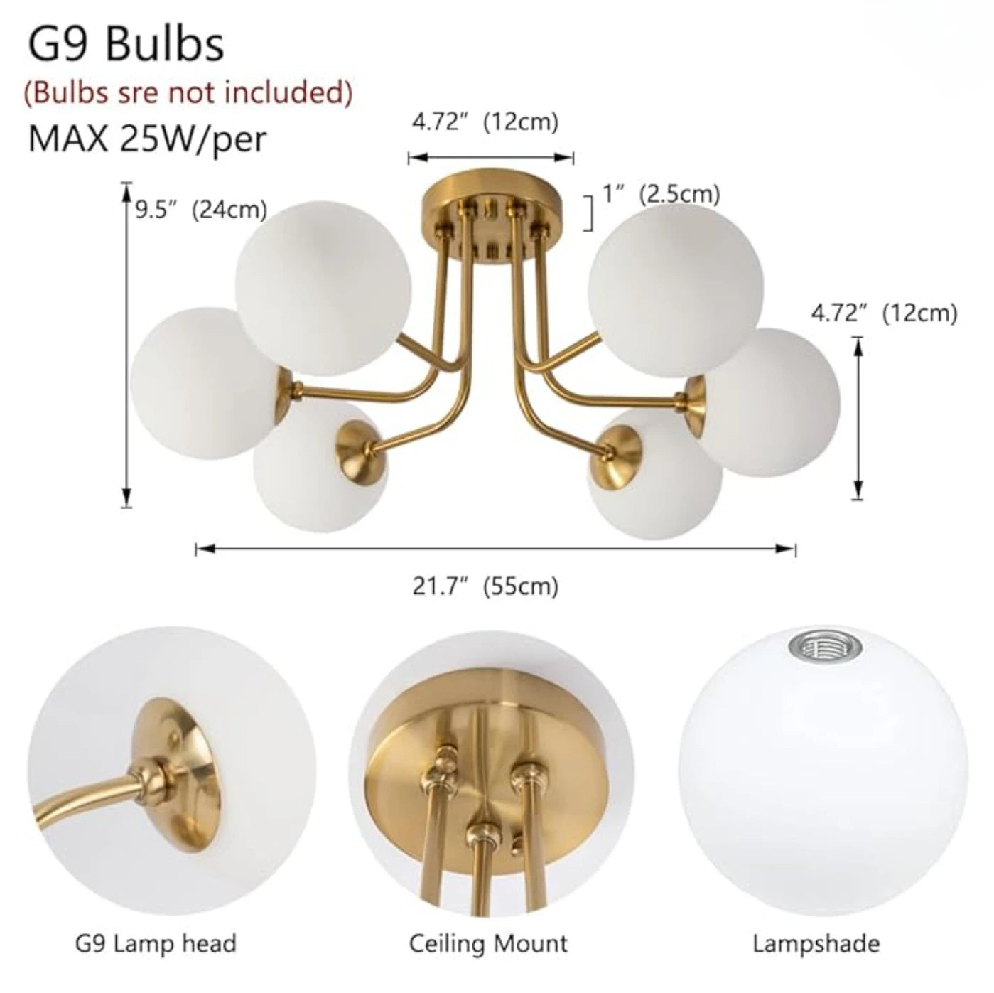 Nordic Glass Ball Ceiling Light - Modern Wrought Iron Flush Mount for Bedroom & Hallway