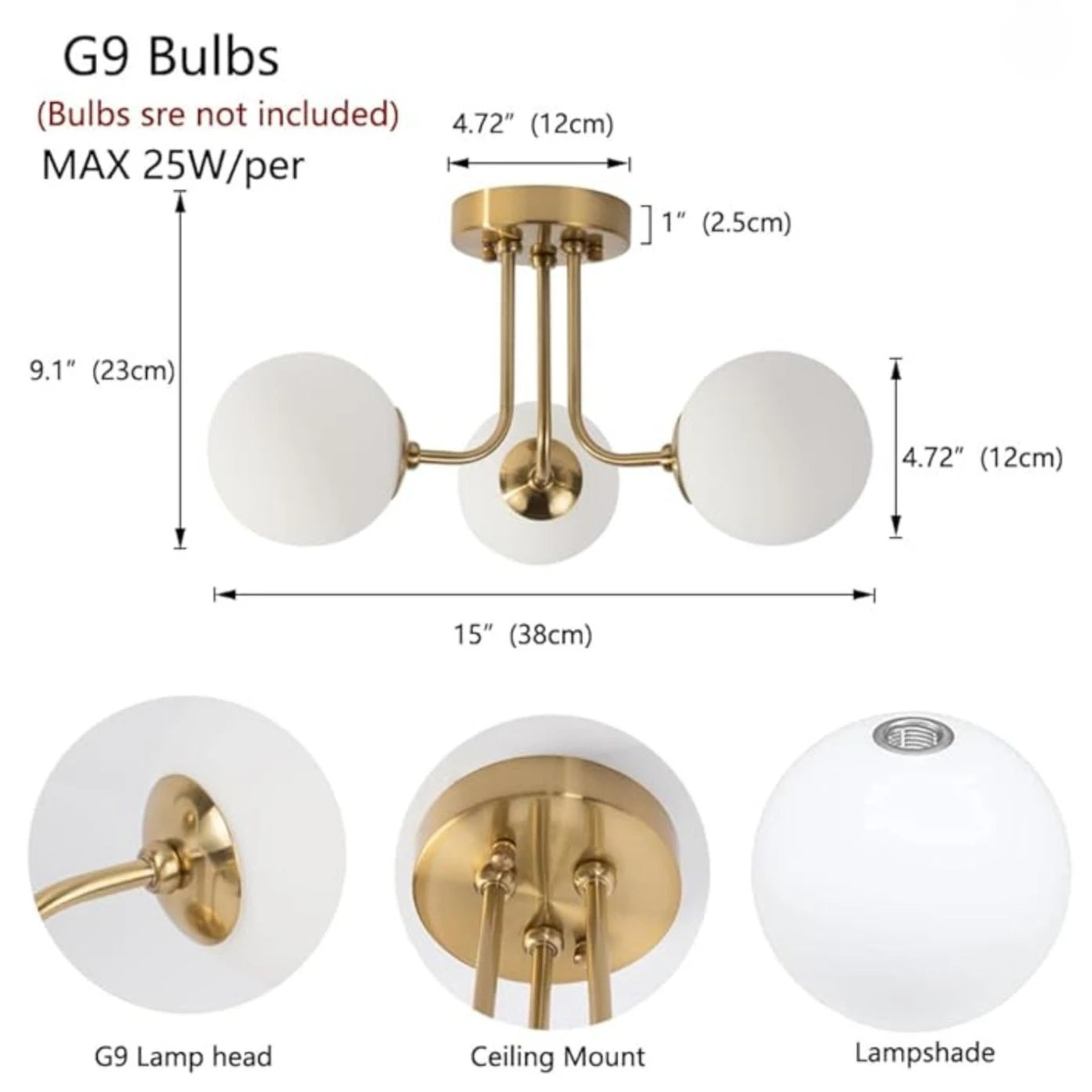 Nordic Glass Ball Ceiling Light - Modern Wrought Iron Flush Mount for Bedroom & Hallway