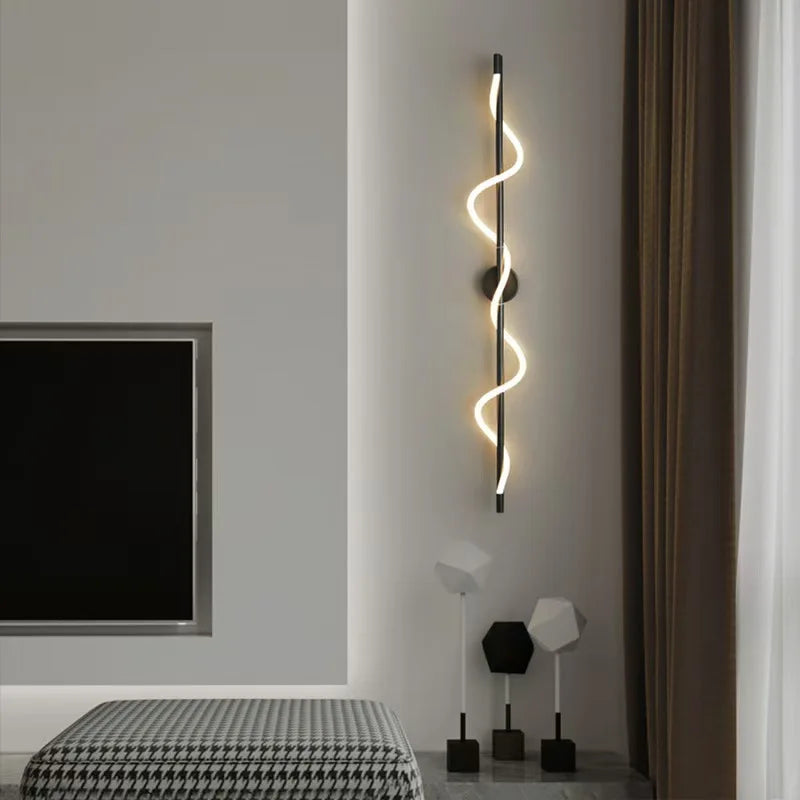 LED Spiral Wall Lamp – Modern Black & Gold Sconce | Bedroom, Living Room, Hallway