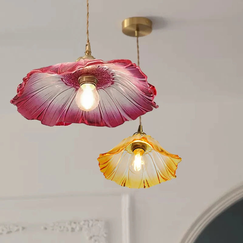 Flower Glass Pendant Lamp - Copper Ceiling Chandelier