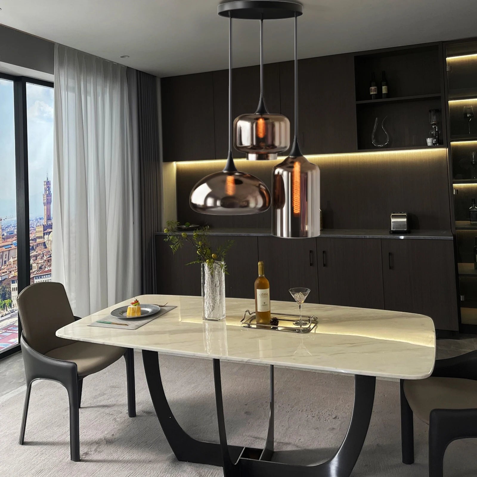 Moderner Glas-Pendelleuchter – 3-flammige Leuchte mit unregelmäßigem Design