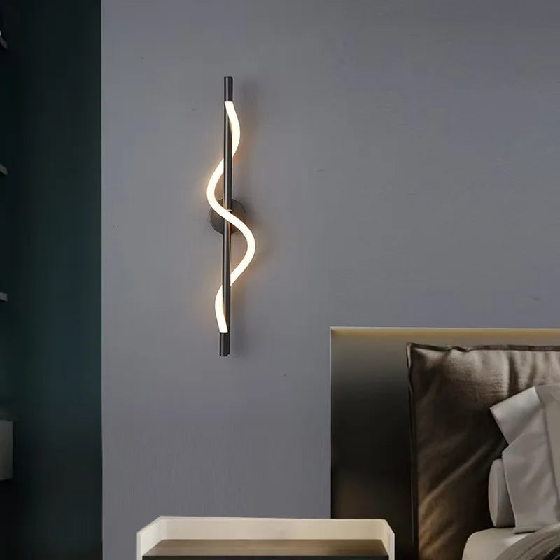 LED Spiral Wall Lamp – Modern Black & Gold Sconce | Bedroom, Living Room, Hallway