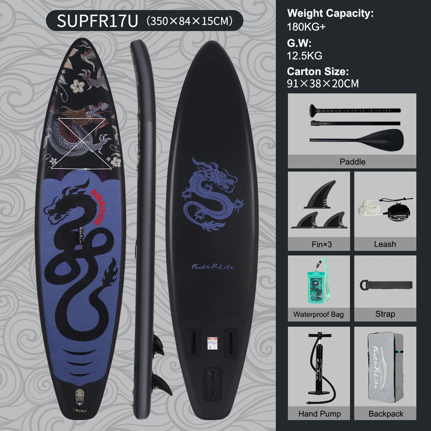 Inflatable SUP board with premium accessories and carrying strap