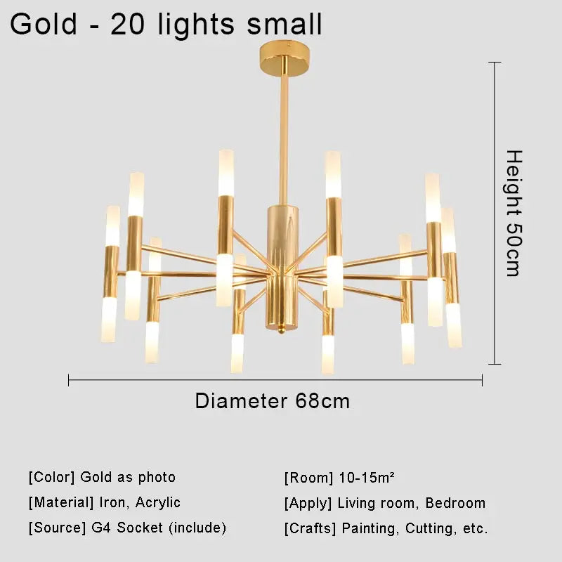 Moderne Nordic Design LED Hanglamp - G4 Kroonluchter Zwart/Goud
