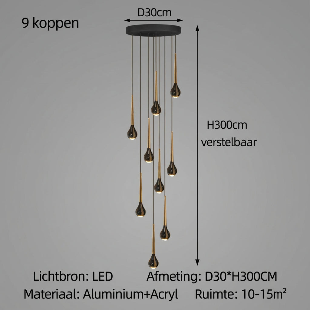 LED-Treppenhaus-Pendelleuchte – Schwarz und Gold