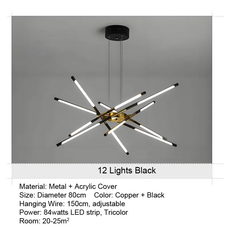 LED Tube Hanglamp - 12 Lichts - Zwart