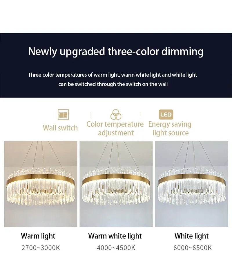 Luxuriöser Kristalllüster – Nordisch-moderne goldene Pendelleuchte für Wohn- und Esszimmer