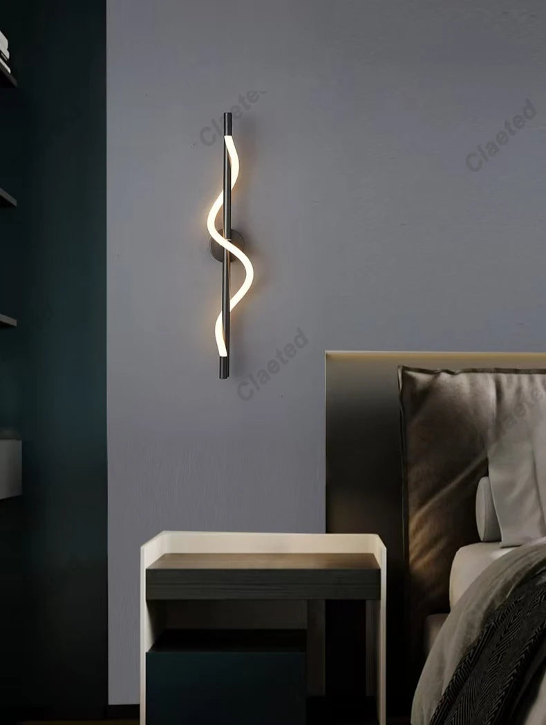 LED Spiral Wall Lamp – Modern Black & Gold Sconce | Bedroom, Living Room, Hallway