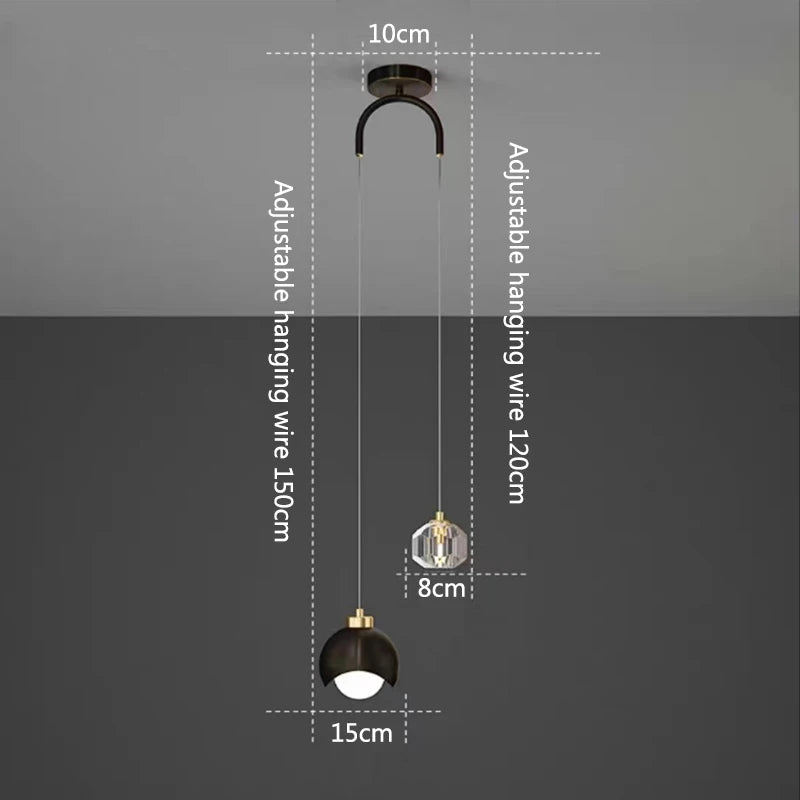 Bogenarm-Kristall-Pendelleuchte – Schwarz & Gold