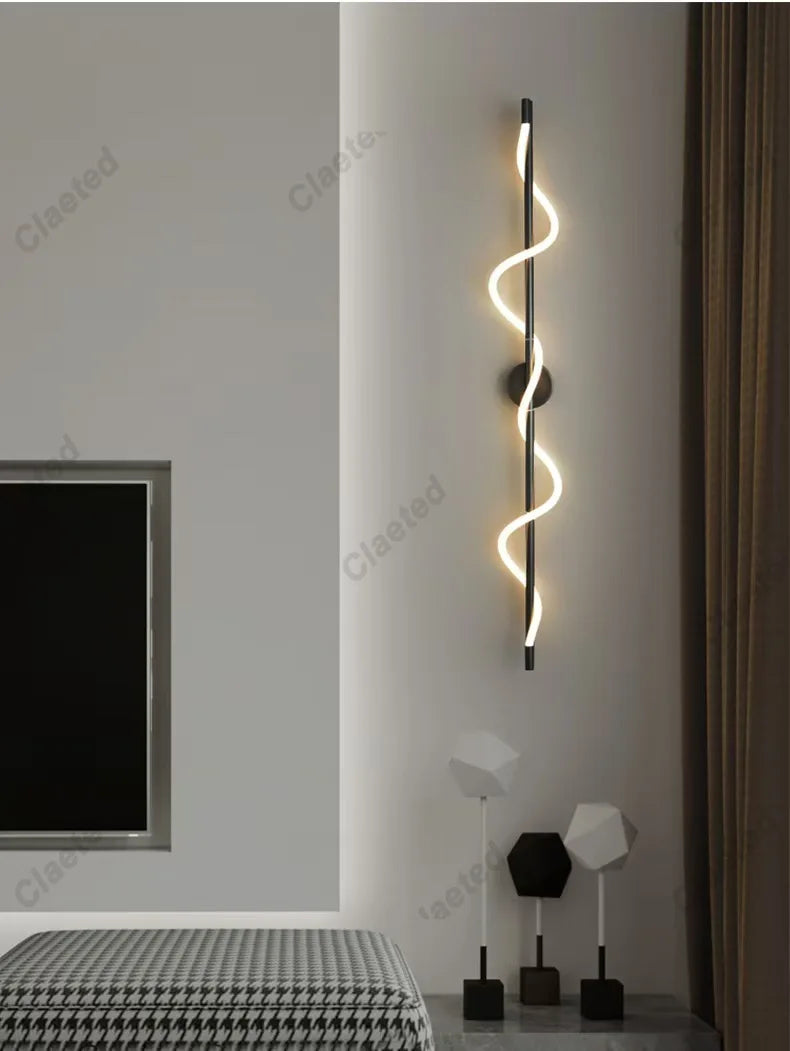 LED Spiral Wall Lamp – Modern Black & Gold Sconce | Bedroom, Living Room, Hallway
