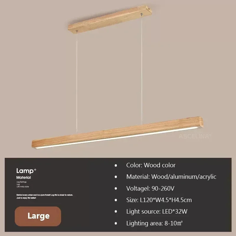 LED Pendant Light - Wood Long Strip - Kitchen Island Lighting