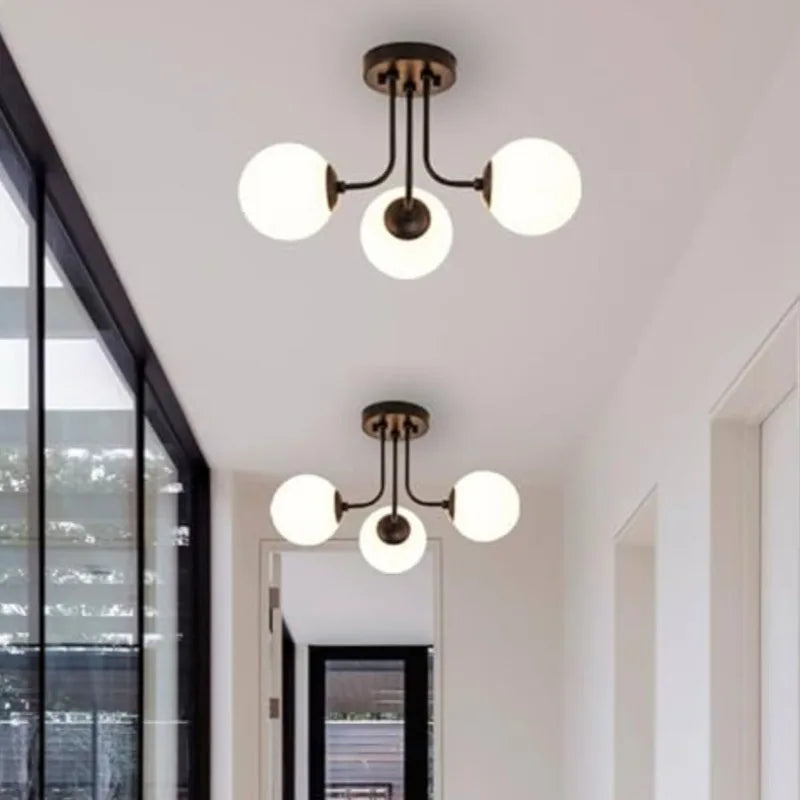 Nordic Glass Ball Ceiling Light - Modern Wrought Iron Flush Mount for Bedroom & Hallway