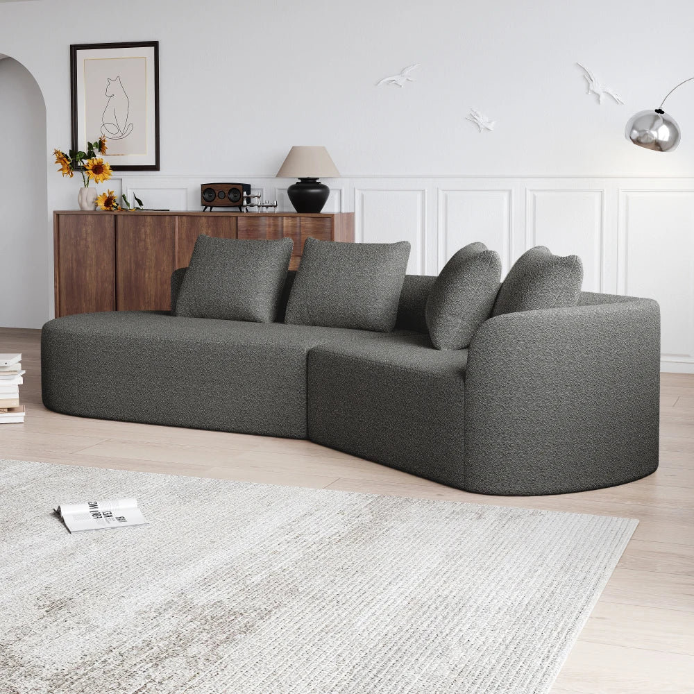 Luxury Dark Gray Chenille Cloud Sofa - 4-Seater Curved Sectional Couch