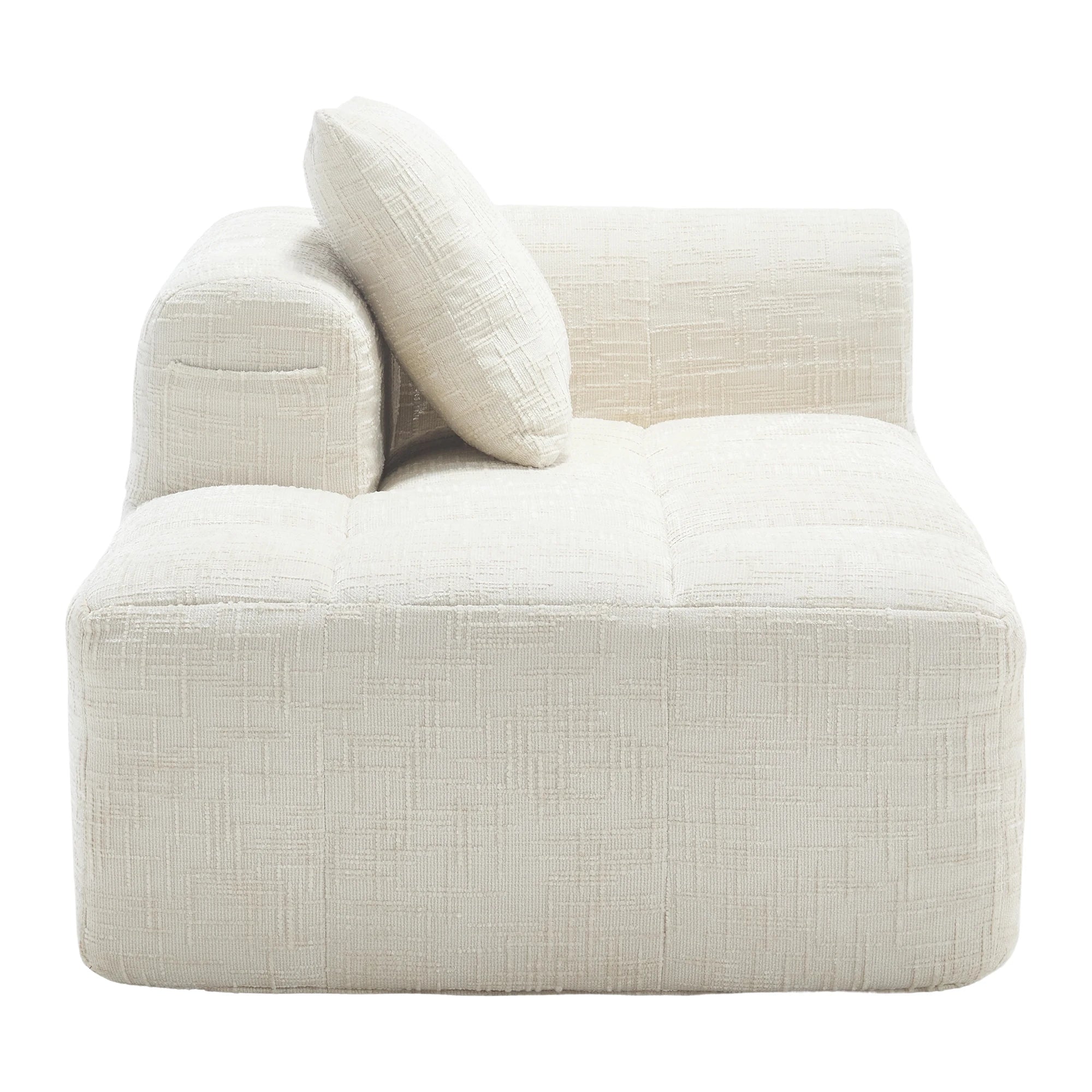 Luxury Beige Chenille Chaise Lounge Sofa - 2-Seater with Storage Pockets