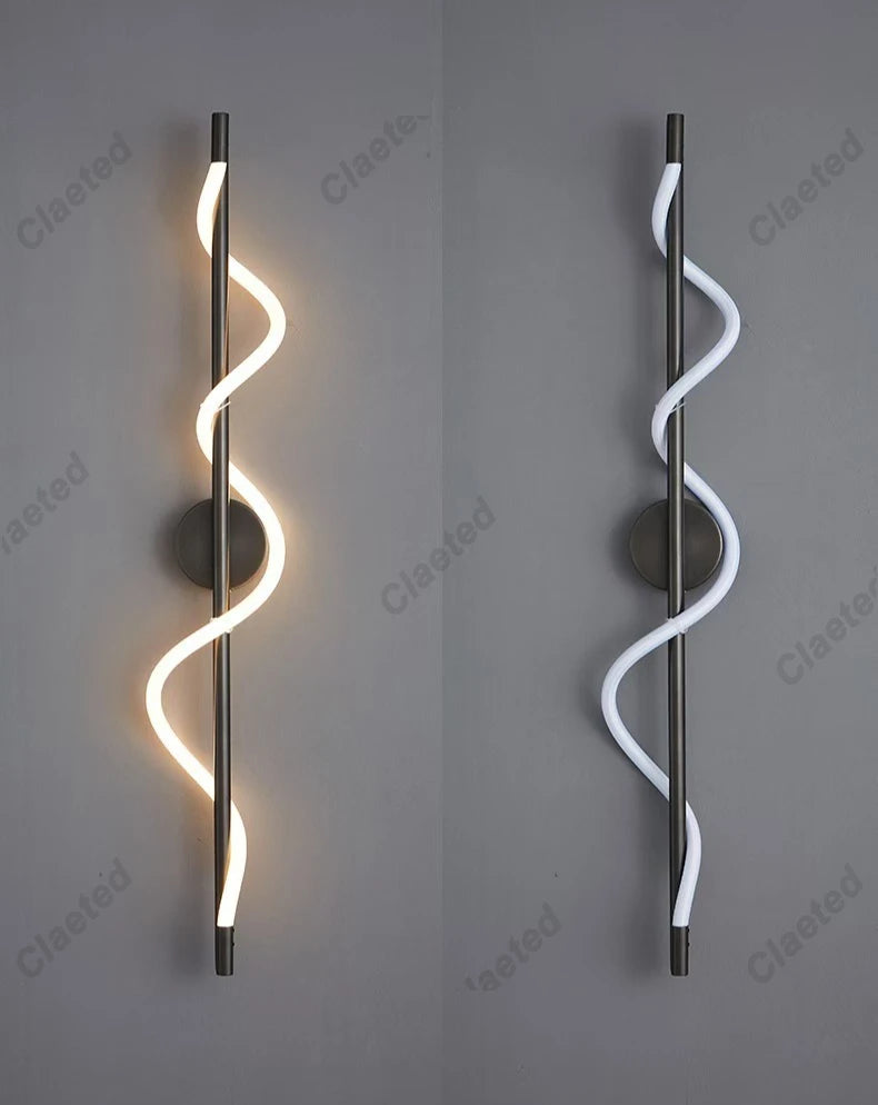 LED Spiral Wall Lamp – Modern Black & Gold Sconce | Bedroom, Living Room, Hallway