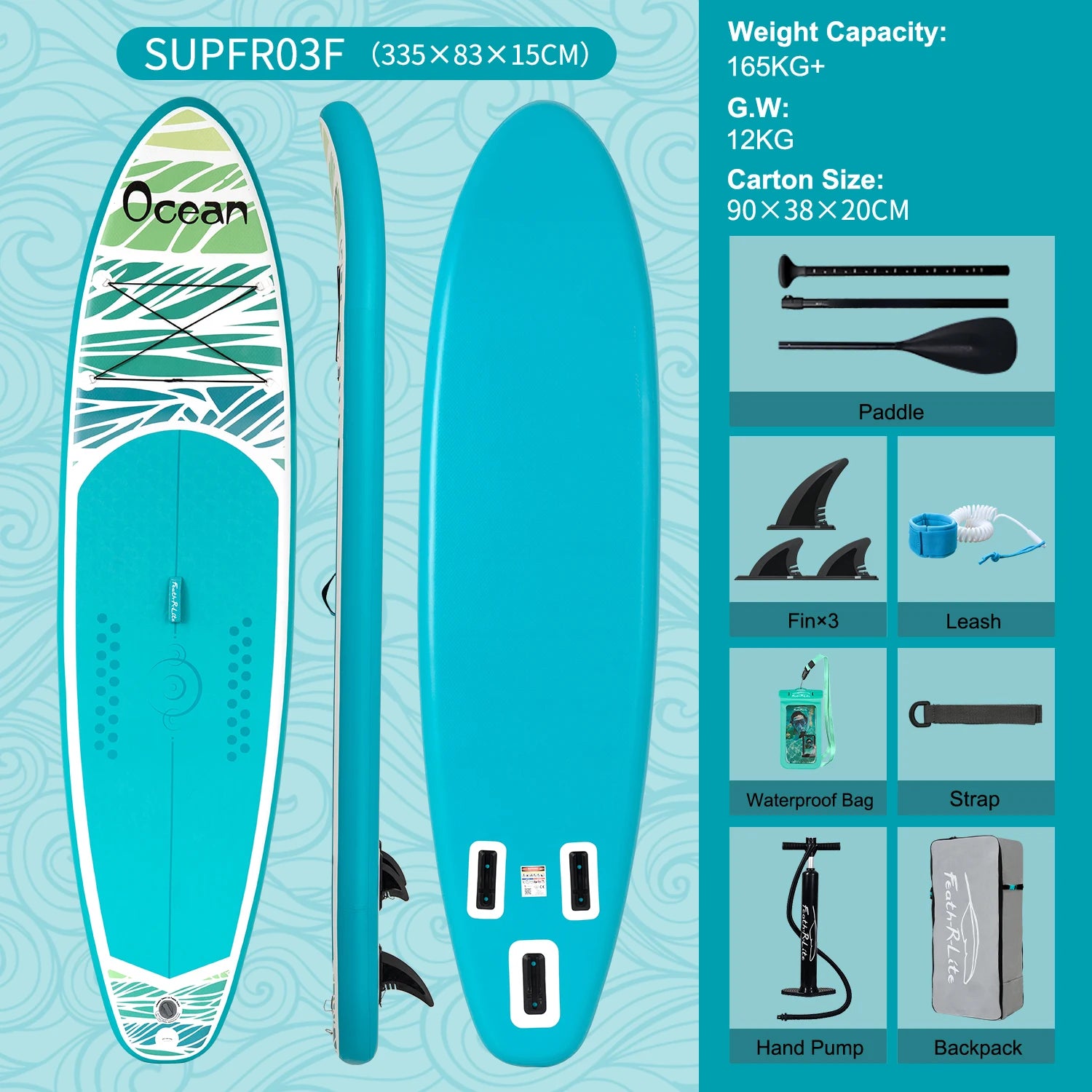 Inflatable SUP board with premium accessories and carrying strap
