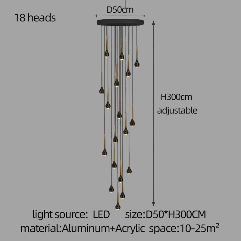 LED-Treppenhaus-Pendelleuchte – Schwarz und Gold