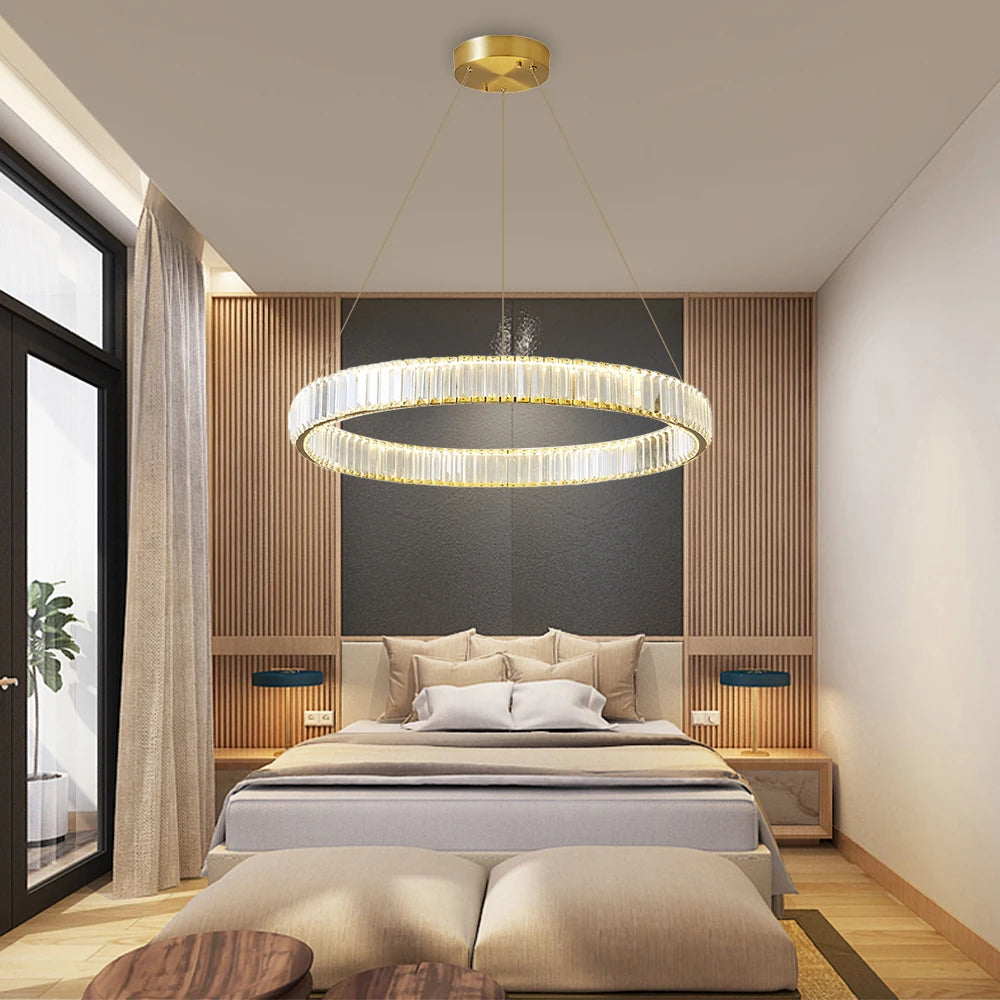 Crystal Chandelier Double Rings 55cm - Pendant Light