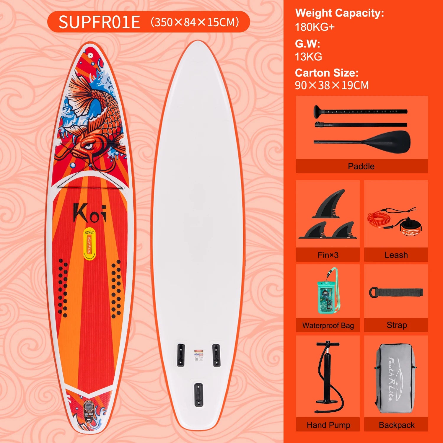 Inflatable SUP board with premium accessories and carrying strap
